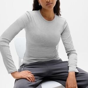 Athleta Signature Rib Long Sleeve Top Gray Large Fitted Stretch